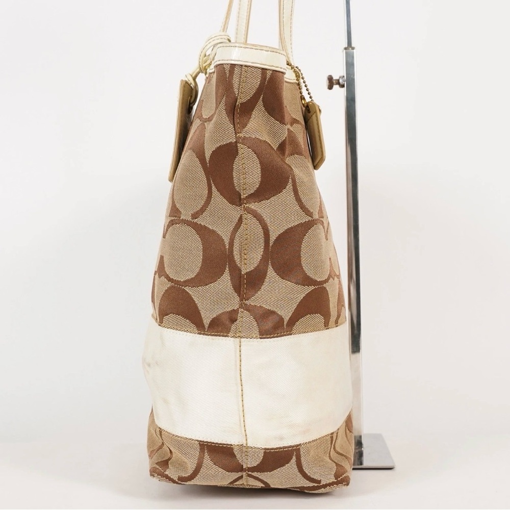 Coach Signature Brown and Cream Canvas Leather Tote Bag - Picture 8 of 16